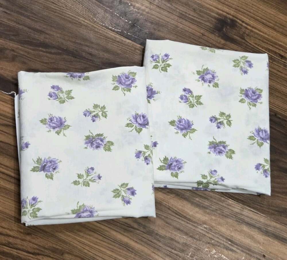Vtg Penney's Floral Pillowcases Set 2 Purple Roses Percale 100% Cotton 20x30